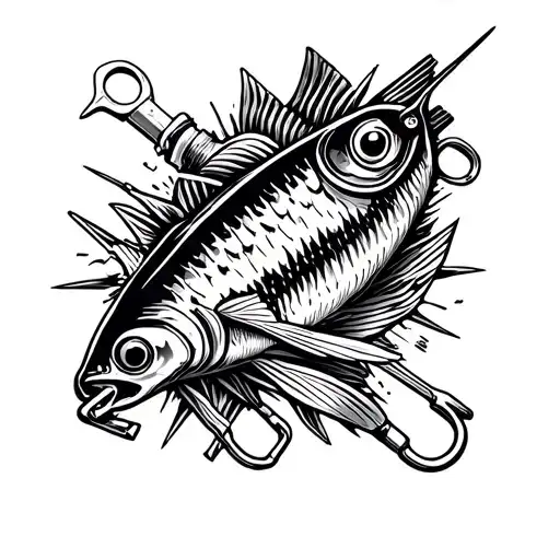 A Detailed Fishing Lure Intertwined With Plumbing Tools