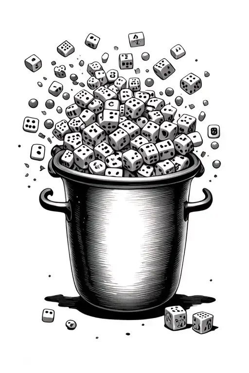 A Cooking Pot Overflowing With Dice And Game Pieces