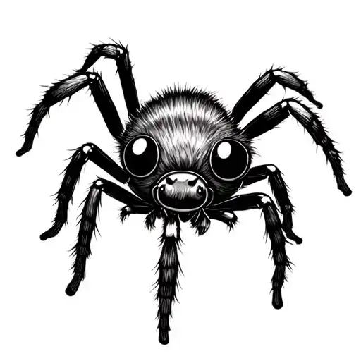 Cute Fluffy Spider With Big Eyes And Short Fluffy Legs Drawn With Pencilsminimum Detailscolor