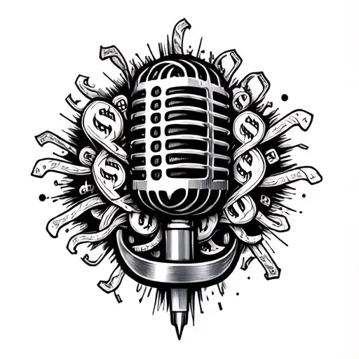 A Tattoo Of A Microphone With Money Symbols Intertwined In The Design