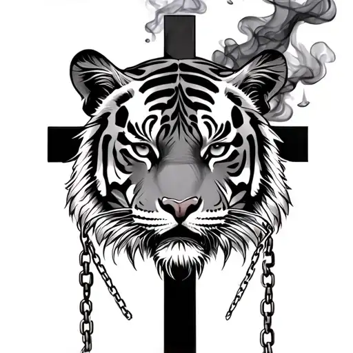 Tiger In A Cross With Smoke And Chains