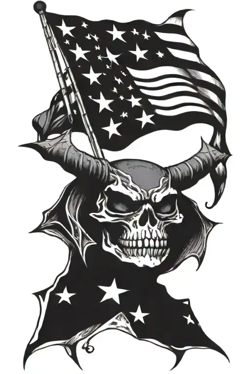 Death Bat And American Flag Primarily Black