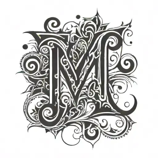 Letters Mm With Ornaments Points Tribal