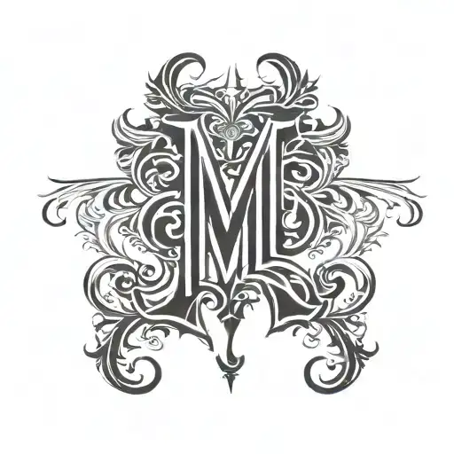 Two Letters M With Ornaments Points Tribal