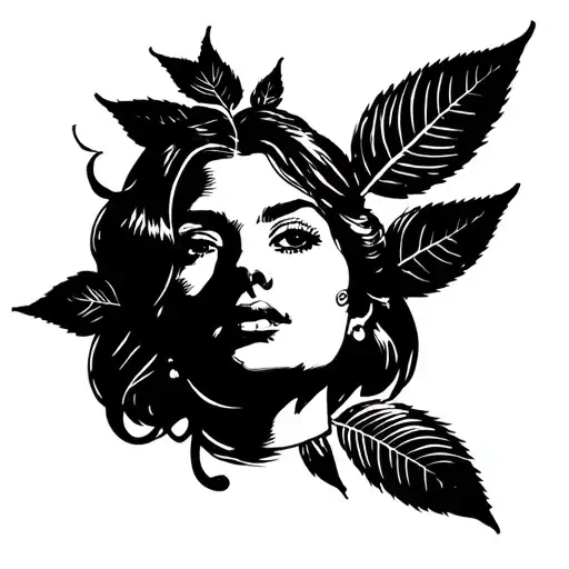 Tobacco Leaves And A Woman's Face Looking Forward