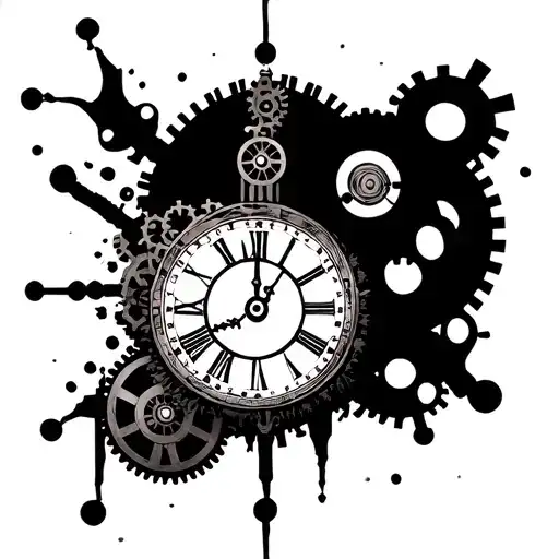 A Surrealistic Clock With Gears In The Middle