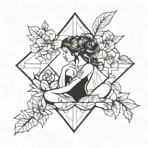 A Geometric Floral Design Incorporating Elements Of Women's Poses