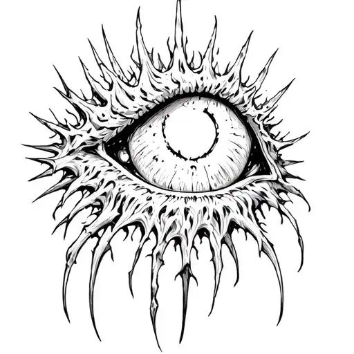 Azathoth Lovecraft Eye Poking Out Of Crown Of Spikes Rounding It With Black Gaps As Eyes