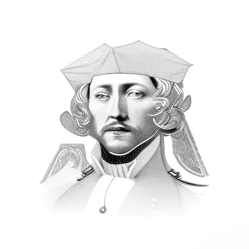 A Portrait Of A Historical Figure From Arte Antiga In Blackwork Style