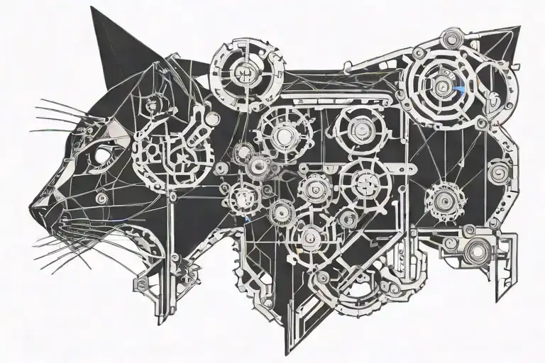 An Intricate Mechanical Cat Design Inspired By Engineering Blueprints