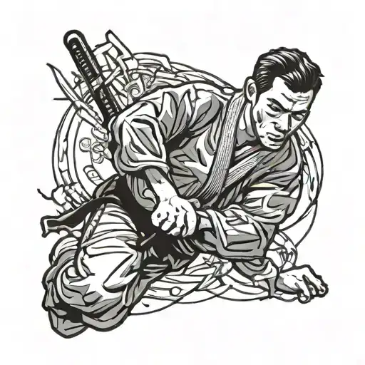 Tattoo Of Jiu Jitsu Black Belt Disappearing In To The Body On Upper Arm