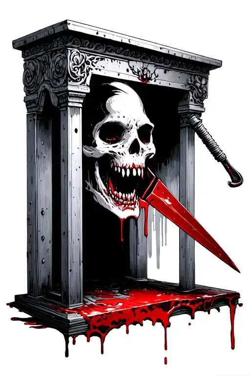 Grisly Guillotine With Bloody Blade