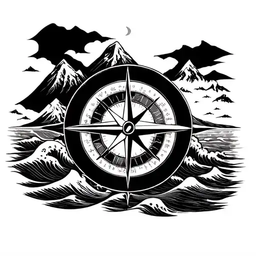 Compass Mountains And Waves