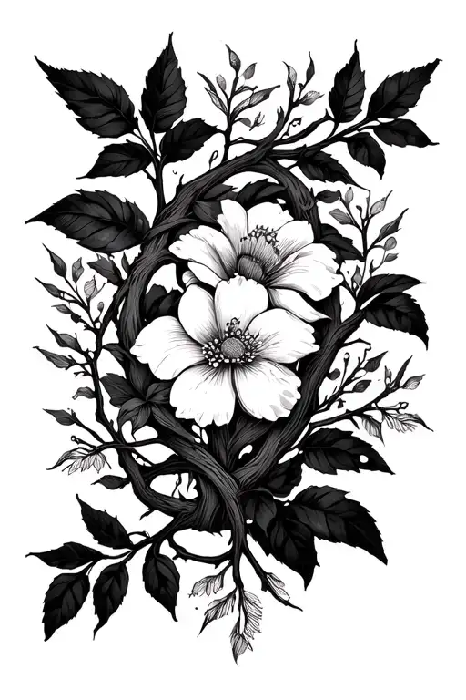 Vines And Thorns Wrapping With Flowers And Animals