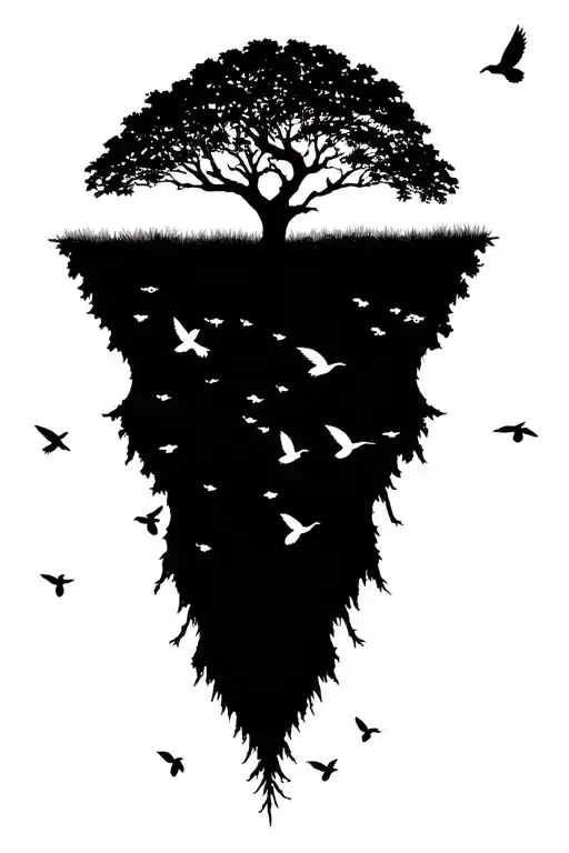 Tree With Birds Flying Away