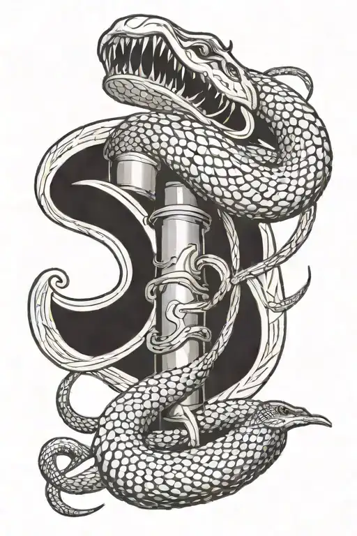 A Snake Coiled Around A Shotgun Barrel That Shot Out Dice