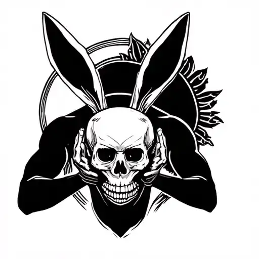 Meditating Muay Thai Fighter With Human Skull With Rabbit Ears