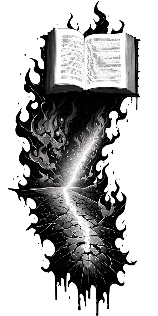 Broken Road Leading To Book On Fire