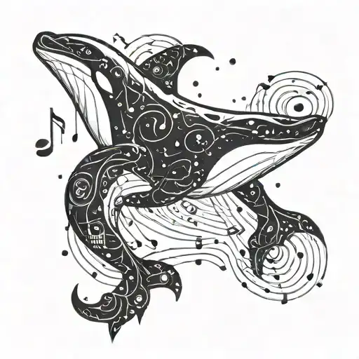 A Futuristic Robotic Orca Swimming Through A Galaxy Filled With Music Notes