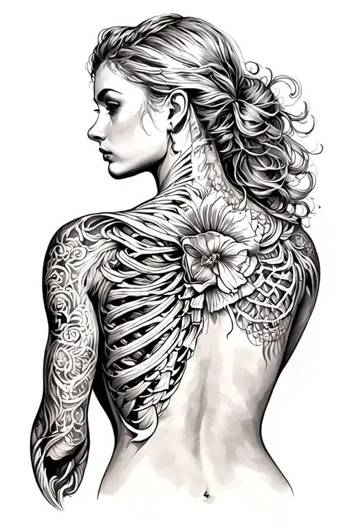 Full Back Tattoo Going Into Chest And Ribs