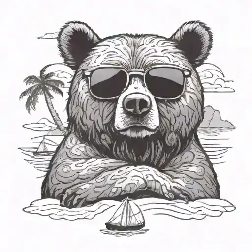 Papa Bear Chilling At The Beach With Sunglasses