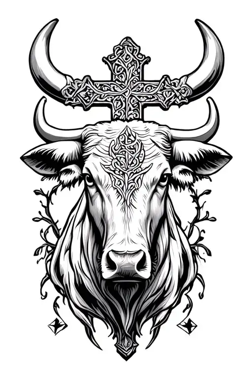 Camargue Cross With Bull On The Pectoral Tattoo Included Symbols