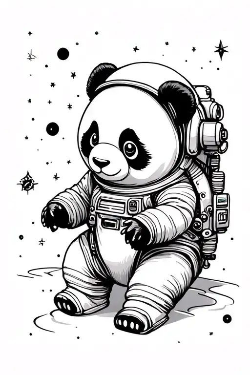 A Sketch Tattoo Of A Cute Panda Astronaut Exploring The Galaxy