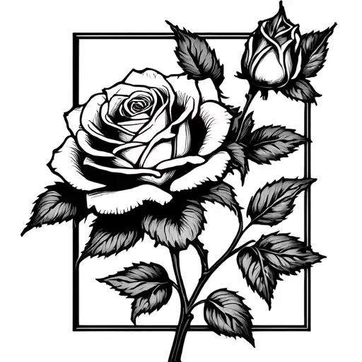 2 Roses With Stem In A Rectangle