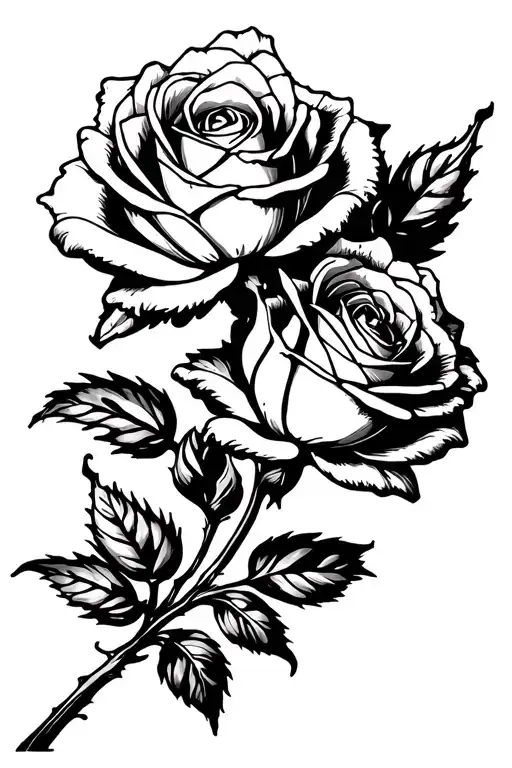 2 Roses With Stem In A Rectangle Frame