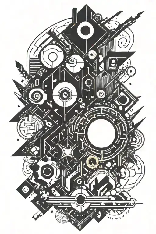 Neon Lights And Abstract Shapes Merging Together To Create A Vibrant Rave-inspired Tattoo Design