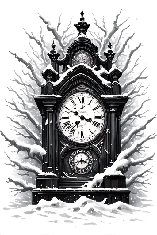 Large Grandfather Clock Surrounded By A Raging Blizzard