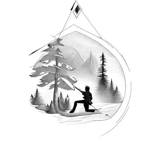 A Hunter Aiming A Bow At A Target With A Backdrop Of A Forest