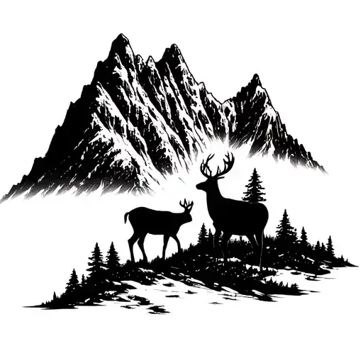 A Majestic Mountain Range With A Hidden Deer In The Landscape