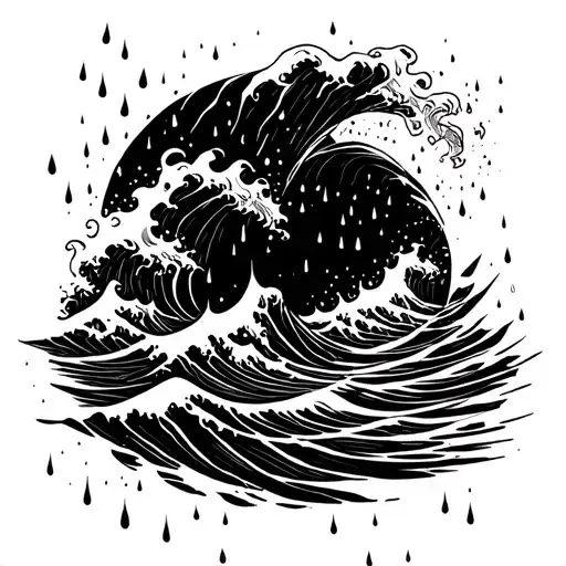 Rain And Ocean Wave Crashing