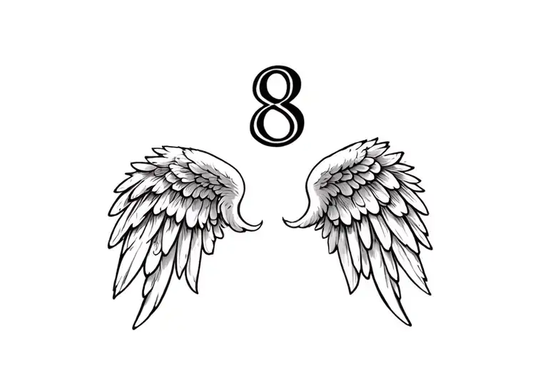 Angel Wings With Number 8 Between The Wings