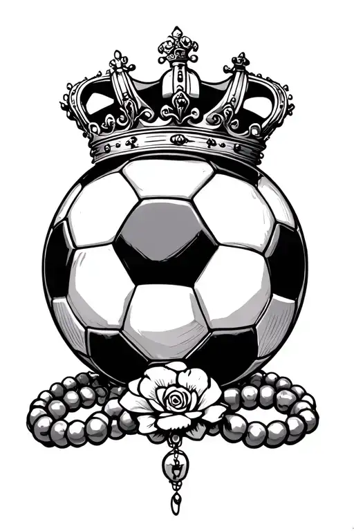 Soccer Ball With A Queen's Crown On Top And A Rosary Going Around The Ball