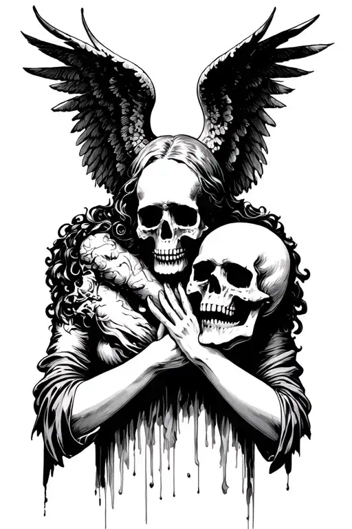 Angel Holding Sad Skull Face