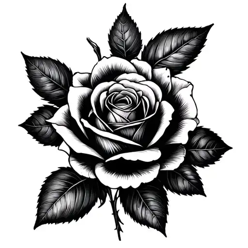 Dark Black Puffy Rose With Leafs Spreading