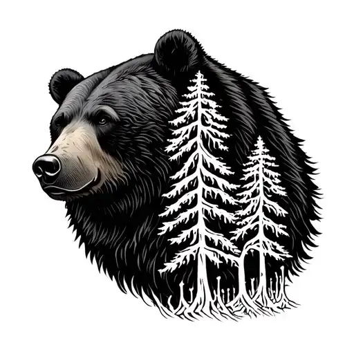 Grizzly Bear Head Profile With The Tree Of Life