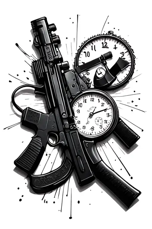 M4a1 Carbine And A Stop Watch With Time