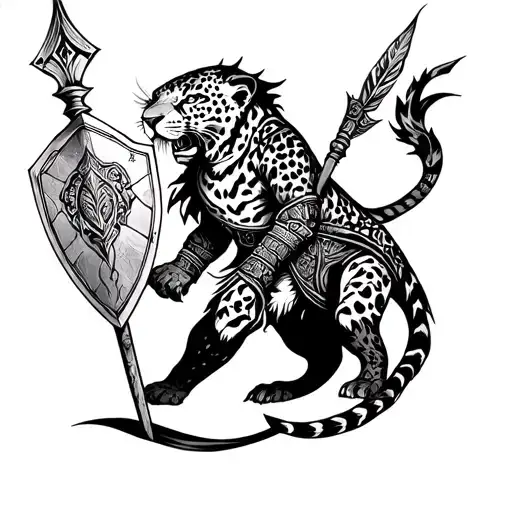 Jaguar Warrior With A Spear And Shield