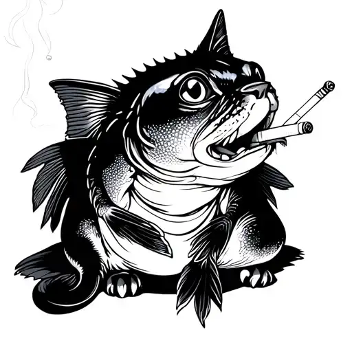Catfish Sitting Smoking Cigarette
