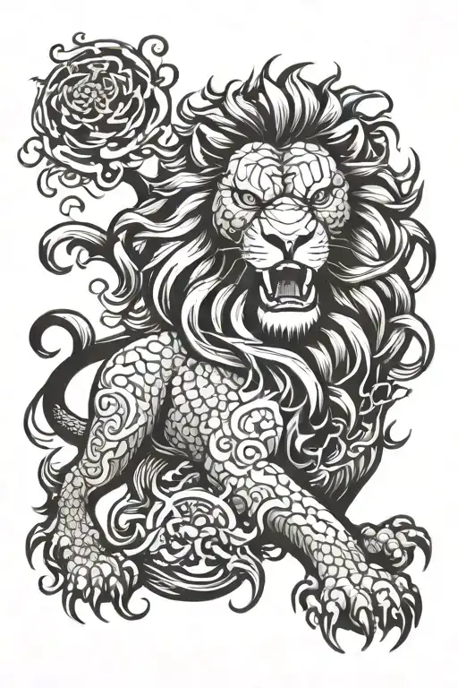 Japanese Lion Surrounded