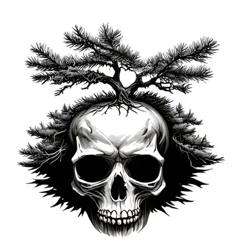 Skull With A Pine Tree Sprouting Through One Of The Eyes