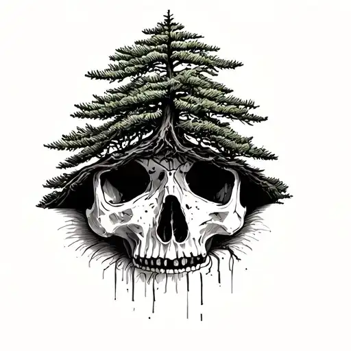 Pine Tree Growing Through The Eye Of A Skull