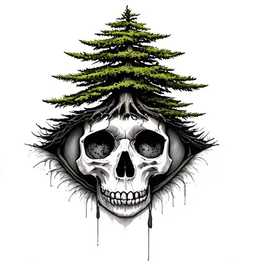 Pine Tree Growing Through The Eye Of A Skull