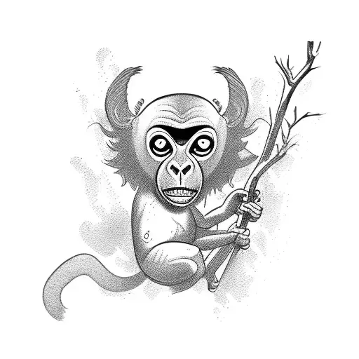 A Macaco Morcego Swinging From A Tree Branch