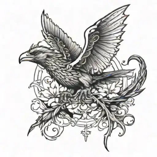 Bird Sparrow And Dragon Flying Together