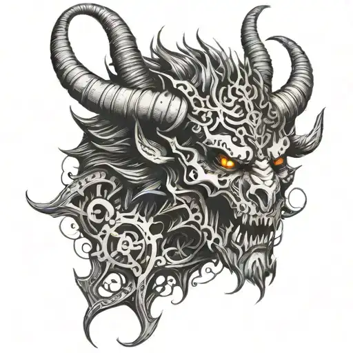 Demon With Bent Horns Showing Its Beast Teeth Spur Gear