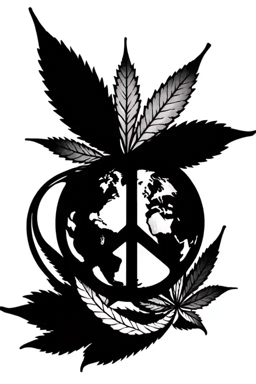 World Peace Symbol With Earth Globe Intertwined With Marijuana Leaf